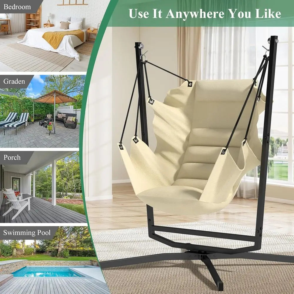 Swivel Hammock Swing Chair with Stand & Cushions