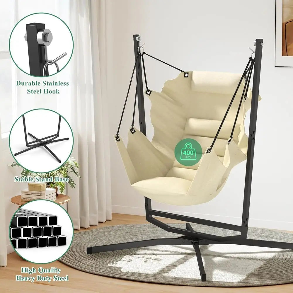 Swivel Hammock Swing Chair with Stand & Cushions