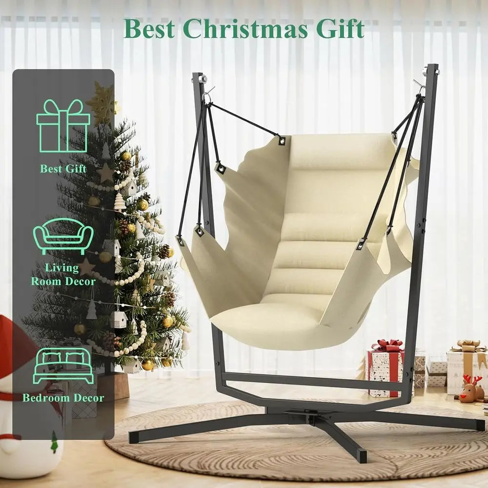 Swivel Hammock Swing Chair with Stand & Cushions