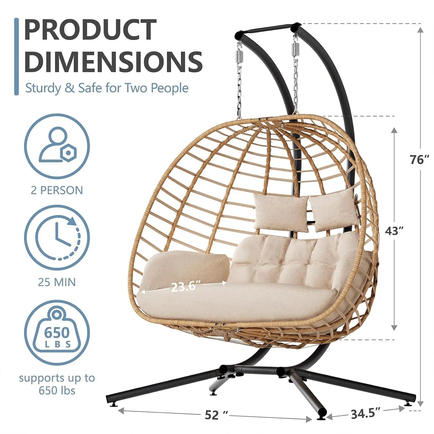 Double Hanging Egg Chair with Stand