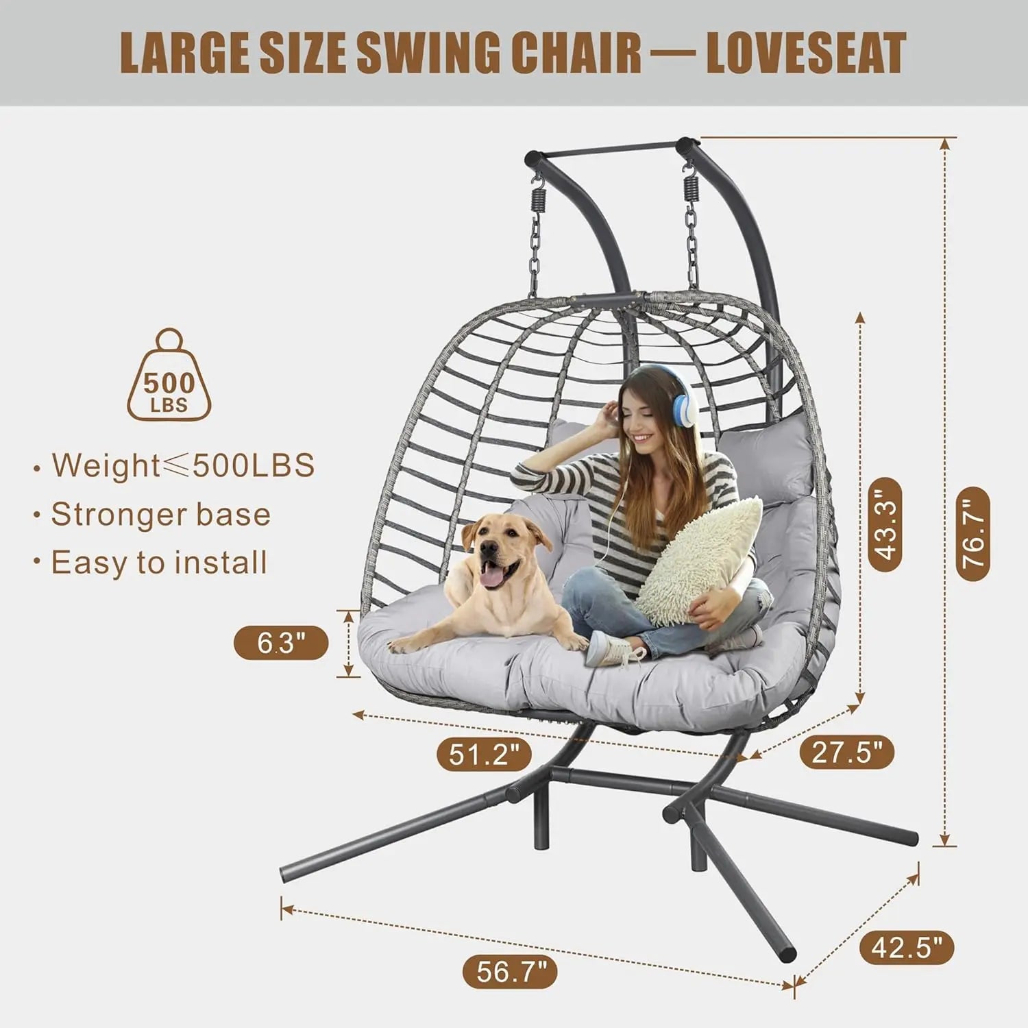 Double Hanging Egg Chair with Stand - Indoor Outdoor