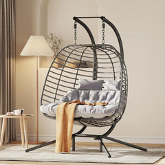 Double Hanging Egg Chair with Stand - Indoor Outdoor
