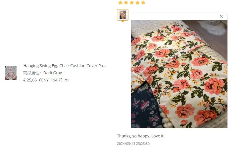 Hanging Swing Egg Chair Cushion Cover Patio Large Round Papasan Pad Detachable Garden Lounger Cushion Cover  (No Filling)