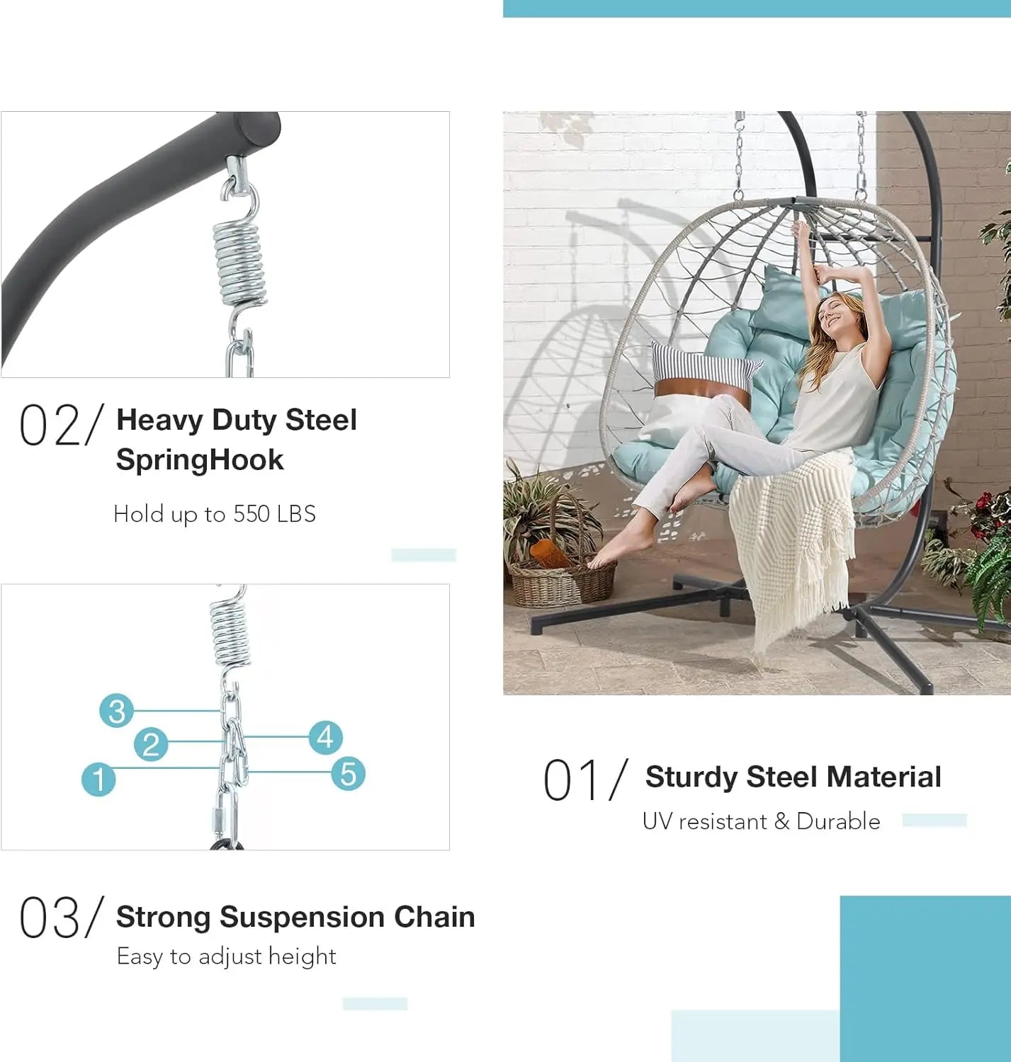 Double Egg Swing Chair with Stand