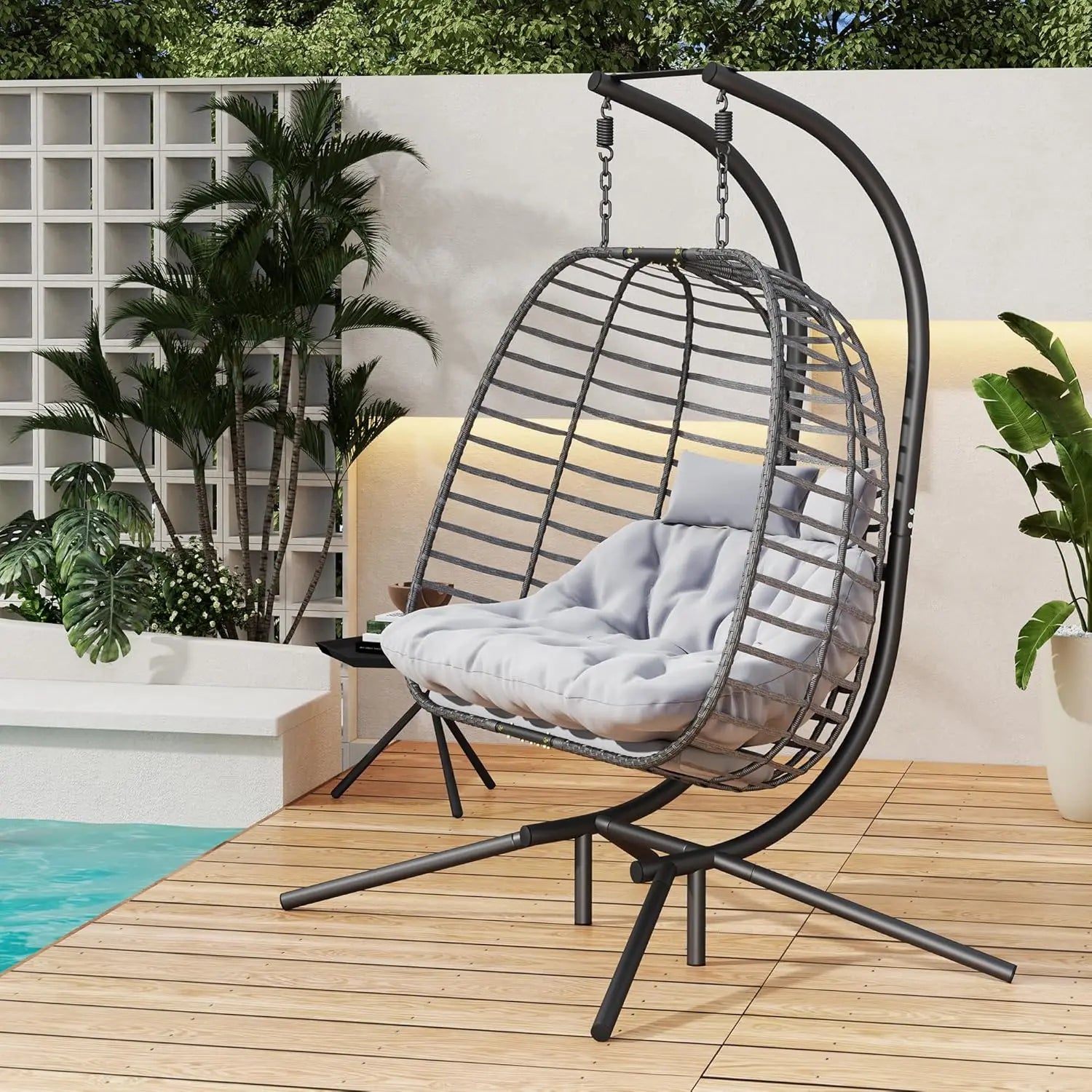 Double Hanging Egg Chair with Stand