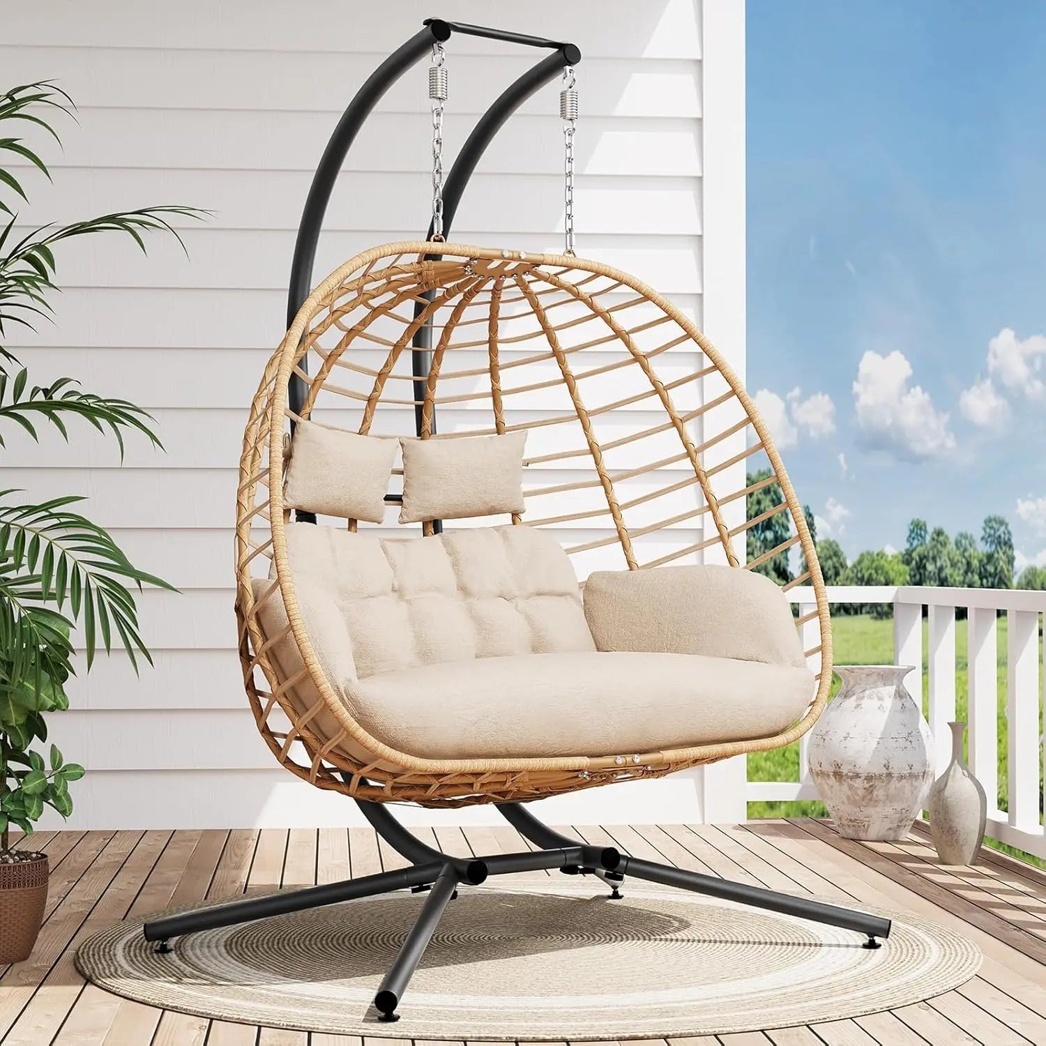 Double Hanging Egg Chair with Stand