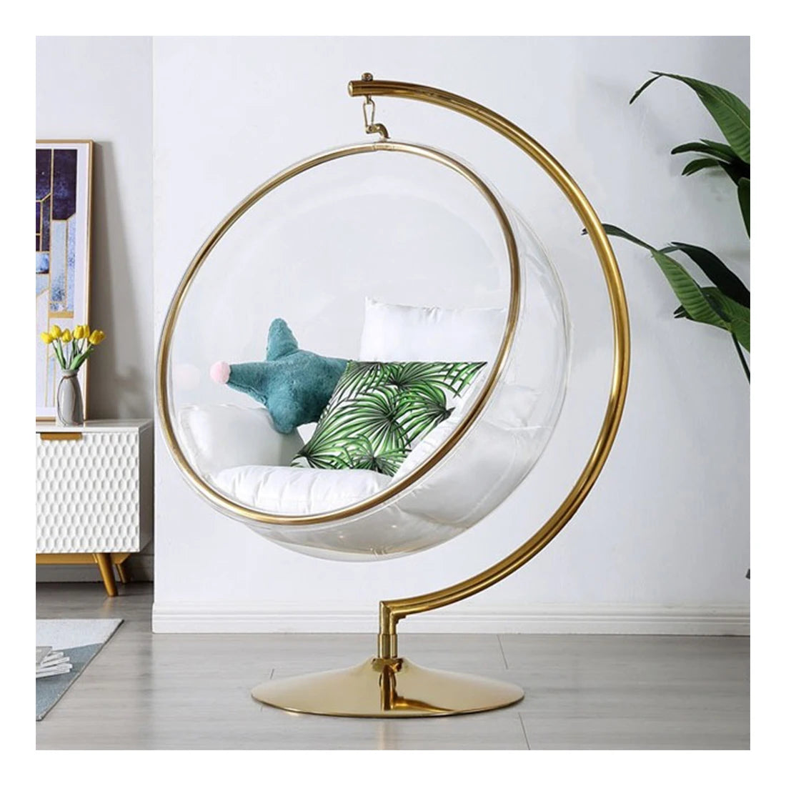 Modern Round Shape Swing Chair With Stand Indoor Outdoor