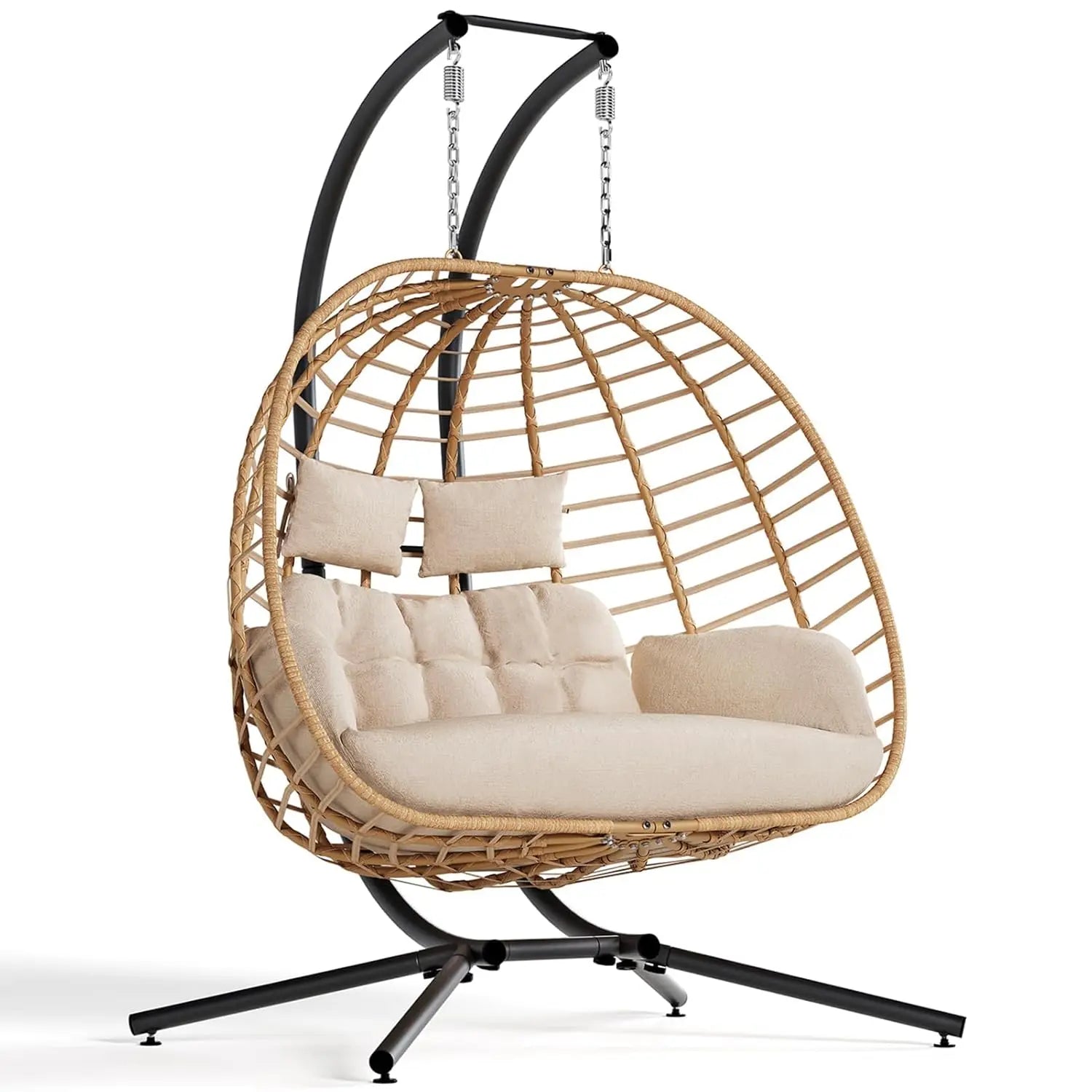 Double Hanging Egg Chair with Stand, Outdoor Patio 2 Person Wicker Hammock Swing Chairs with Cushion Loveseat for, Customized