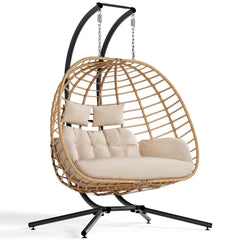 Double Hanging Egg Chair with Stand, Outdoor Patio 2 Person Wicker Hammock Swing Chairs with Cushion Loveseat for, Customized