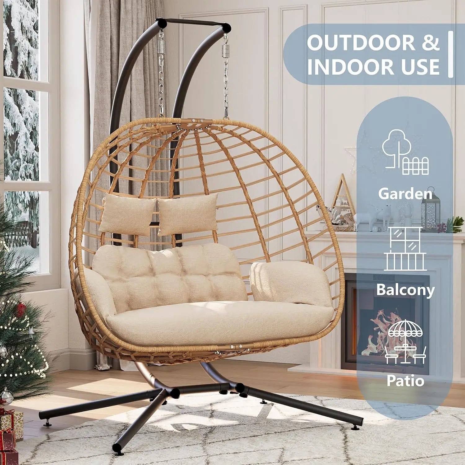 Double Hanging Egg Chair with Stand