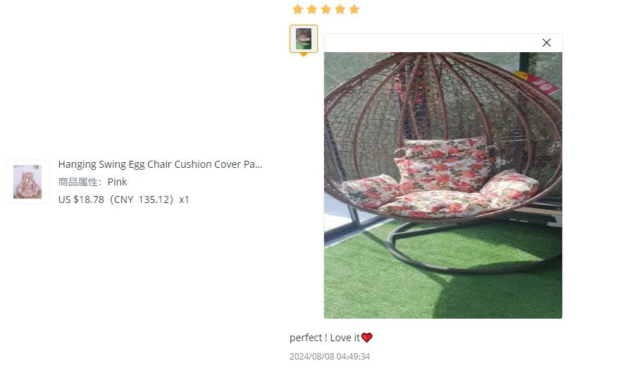 Hanging Swing Egg Chair Cushion Cover Patio Large Round Papasan Pad Detachable Garden Lounger Cushion Cover  (No Filling)