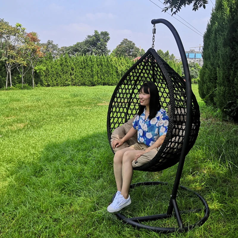 Rattan Swing Chair Hanging Patio Garden Outdoor Furniture Chair Double Seated Cushion