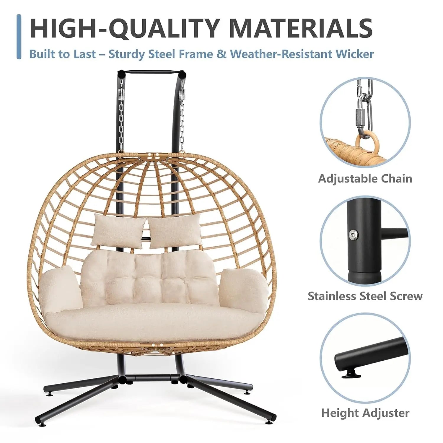 Double Hanging Egg Chair with Stand