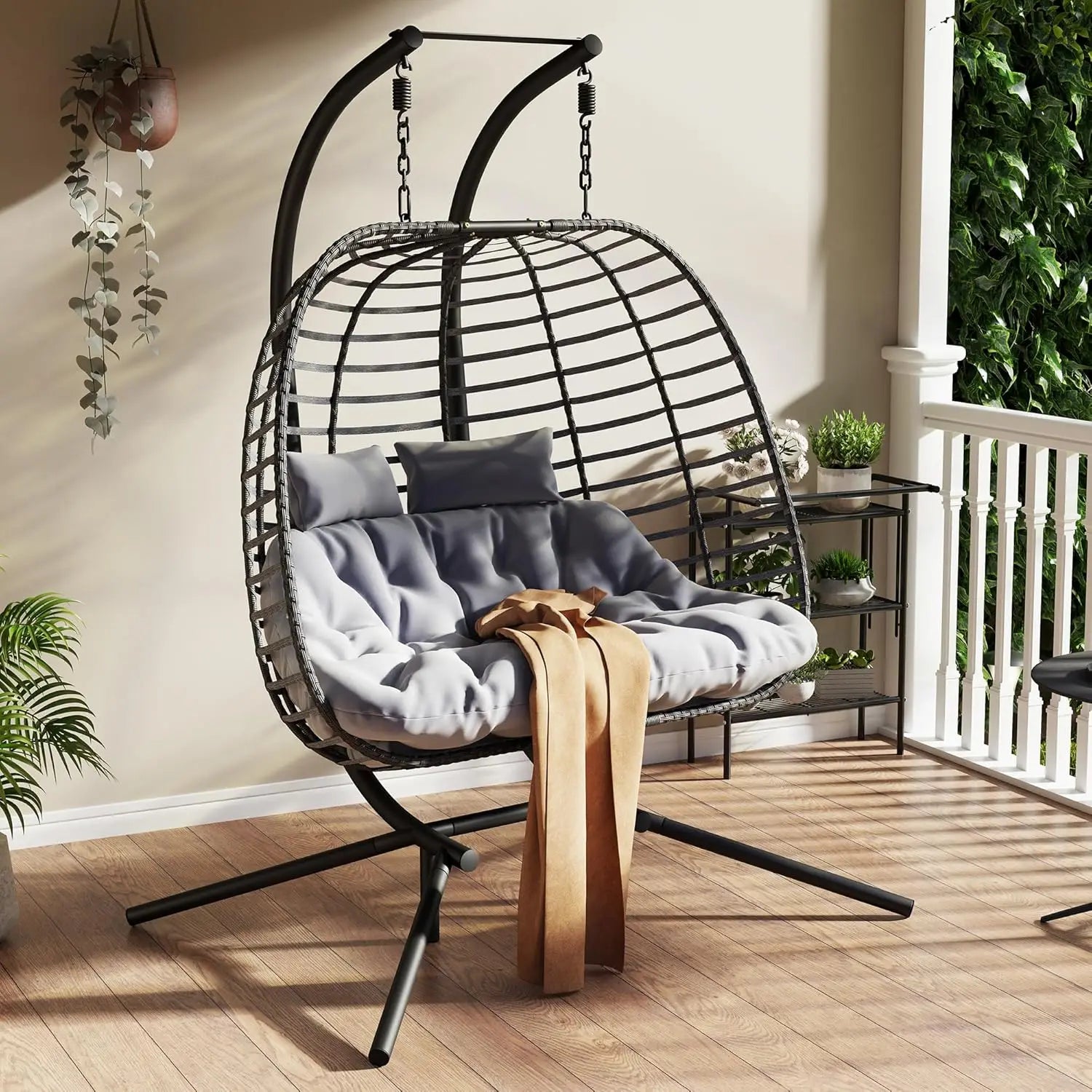 Double Hanging Egg Chair with Stand