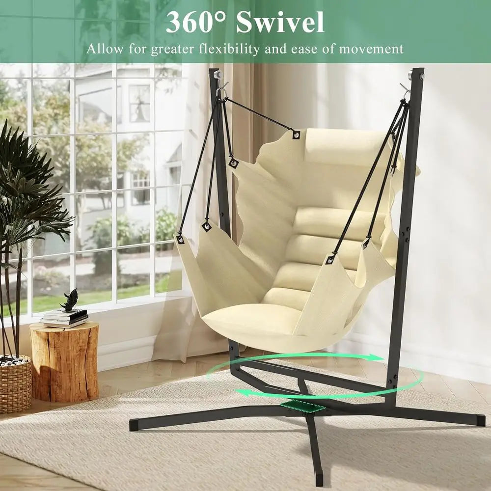 Swivel Hammock Swing Chair with Stand & Cushions