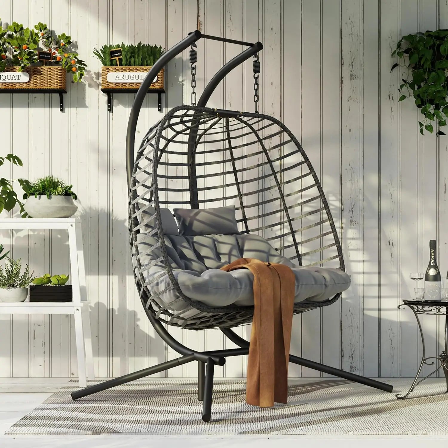 Double Hanging Egg Chair with Stand